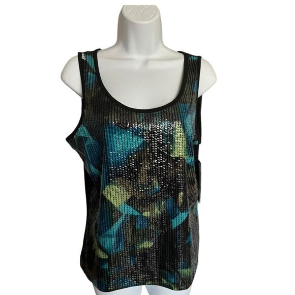 Peter Nygard Sequin Tank Top black green Medium NWT - Picture 1 of 6
